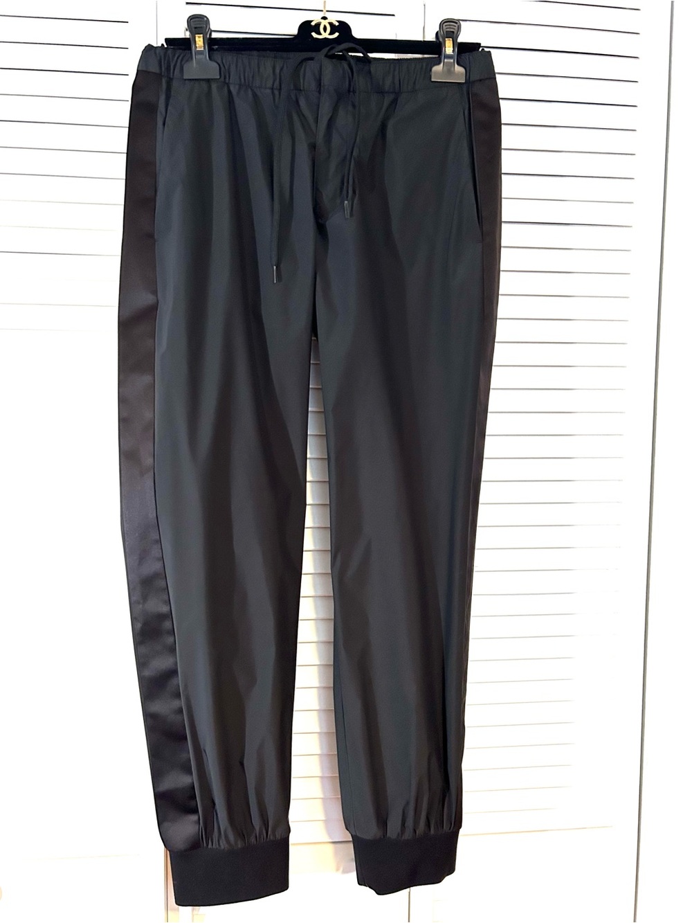 Prada Black Nylon Satin-Trim Drawstring Jogger Pants